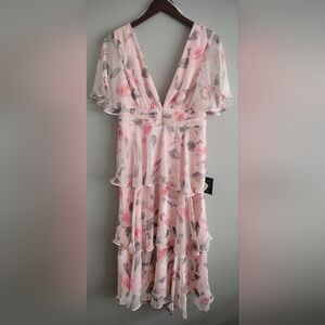 Lulu's Pink Floral Chiffon Mini Dress